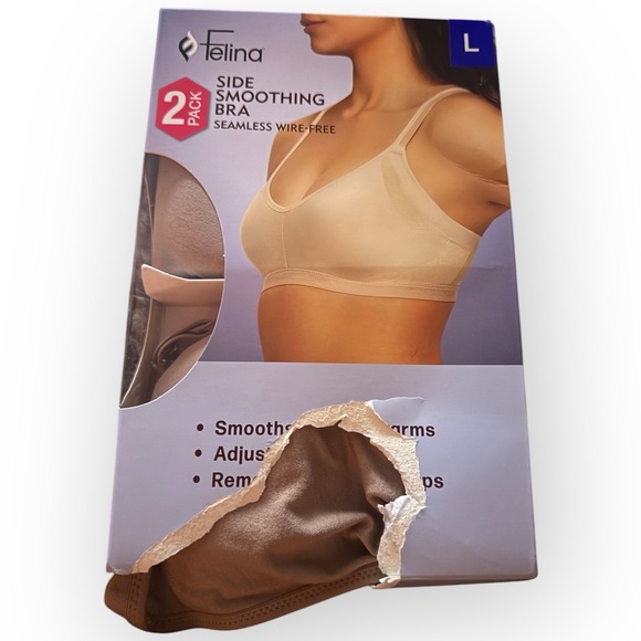 NWT Felina Wireless Seamless Side‐Smoothing Bra 2‑Pack – Large – Nude & Nude - Picture 6 of 8